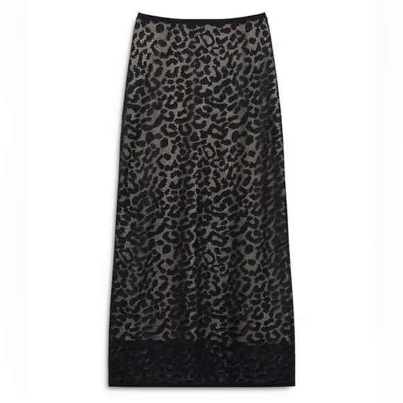 Theory Bleecker Lace Midi Skirt Black Leopard Print Sheer Overlay NWT Size M - Picture 5 of 10